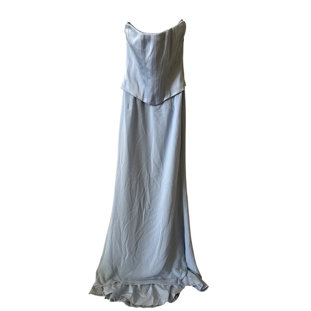 Oh Polly Avielle Satin Corset Bridesmaid Maxi Dress Sky Blue Size 2 New - Picture 5 of 9